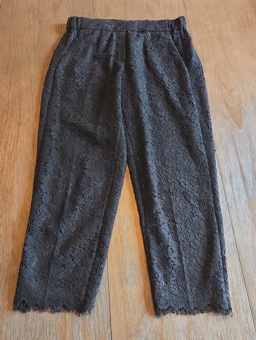 J. Crew Easy Pant Black Lace Capri Pants Sz 4